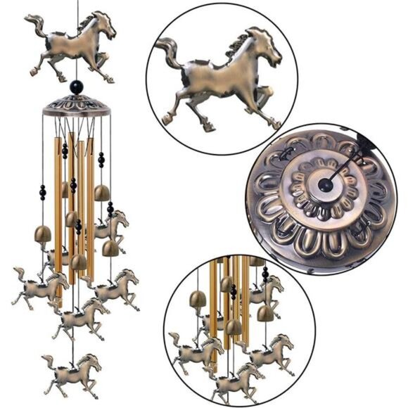 Horse Wind Chimes Decor - 35 Inch Pure Hand-Made Metal Musical Wind Bells - Picture 2 of 7